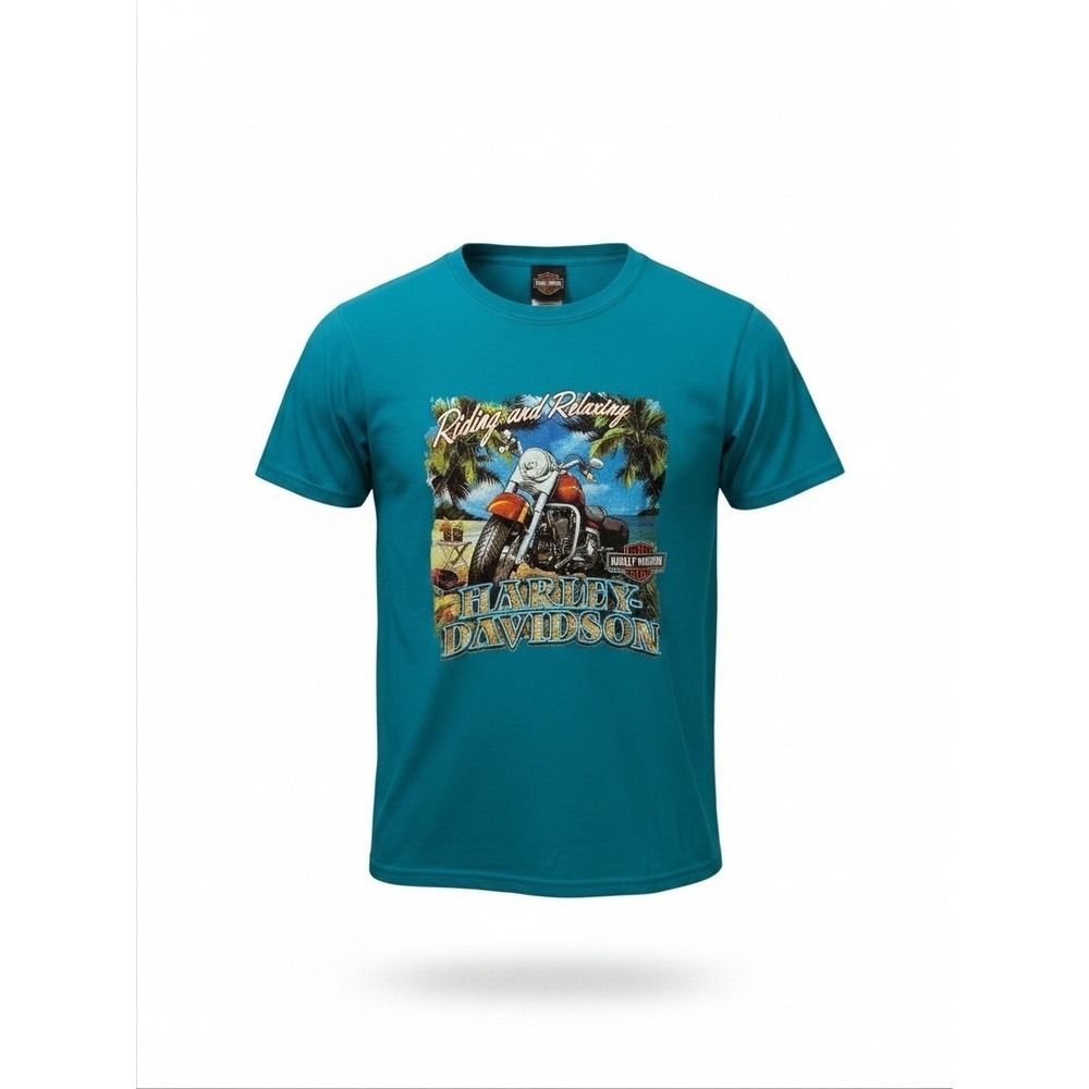 Harley-Davidson Jamaica Graphic T-Shirt Mens Large Teal Riding and Relaxing Tee